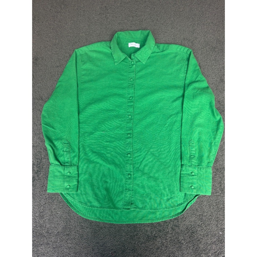 Meshki Shirt Women's Size XS Green Linen Collared Long Sleeve Classic Button-Up